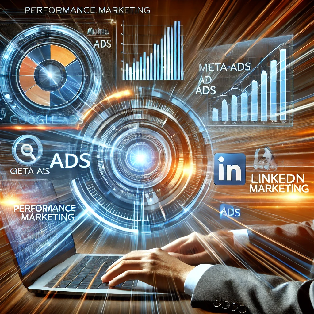 DALL·E 2025-03-09 01.13.05 – A dynamic and modern digital marketing-themed image featuring performance marketing elements. The design should include a futuristic dashboard display Img